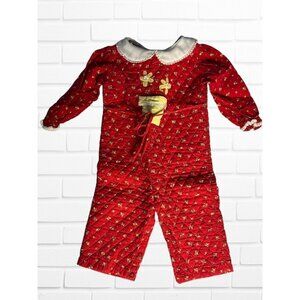 VTG Little One by Johnston Jumpsuit Baby Girls 18-24M Floral Red Lace Quilted